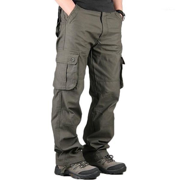 

100% cotton men's cargo pants multi pockets track loose straight long trousers mens tactical army pants1, Black