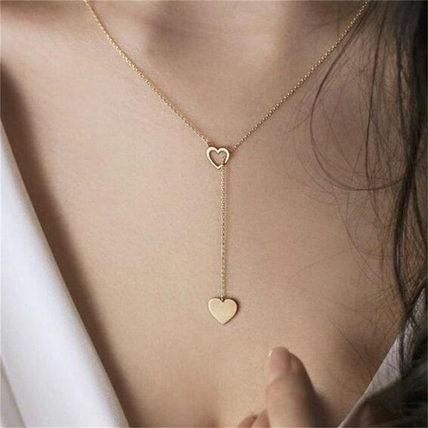 

2020 fashion europe and the new necklace simple personality peach heart love women's y-shaped necklace factory direct sales, Golden;silver