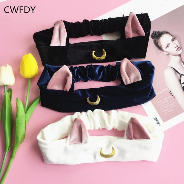 

new sailor moon cat ears hair band woman lovely face washing clean makeup tool lolita headwear cosplay accessory headbands, Golden;silver