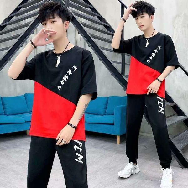 

men's sleeve t-shirt summer 2019 new short simple leisure sports suit, Gray
