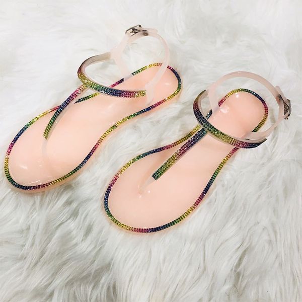 

2021 women's sandals buckle strap woman summers shoes casual beach crystal flats shoe clip toe new flip flops fashion ladies nwp7, Black