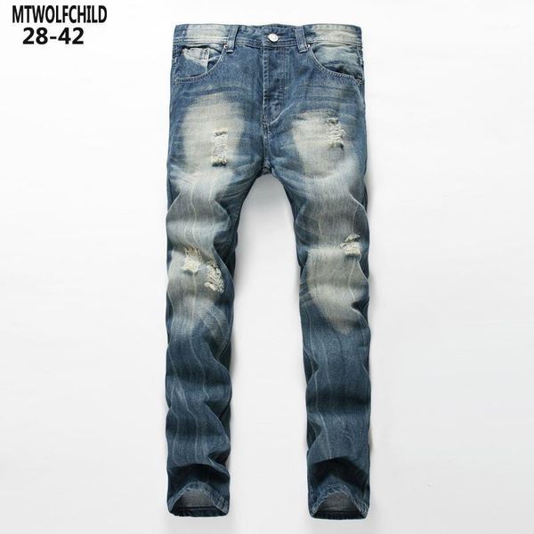 

good quality 2020 new mens jeans distressed hole casual mens denim pants straight masculino trousers fashion slim fit1, Blue