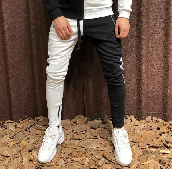 

pants men 2020 new men's casual sweatpants fashion color zipper pocket sweatpants slim joggers leg pants, Black