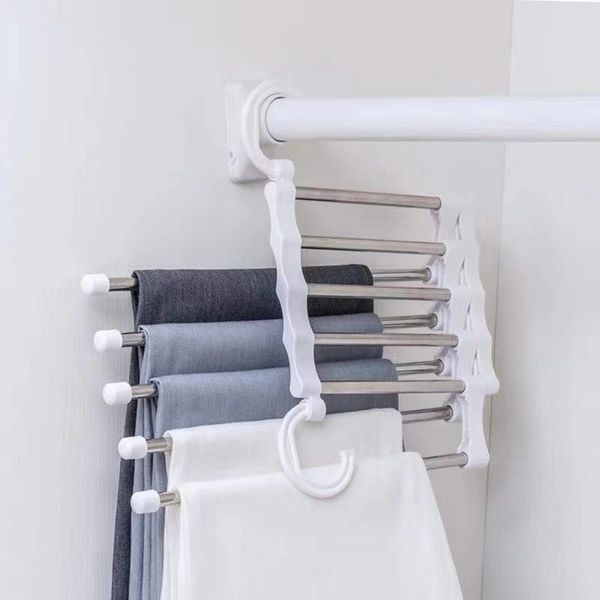 

5 layers stretch pants racks foldable multi function stainless steel coat hanger clothes non slip stand 4hd f2