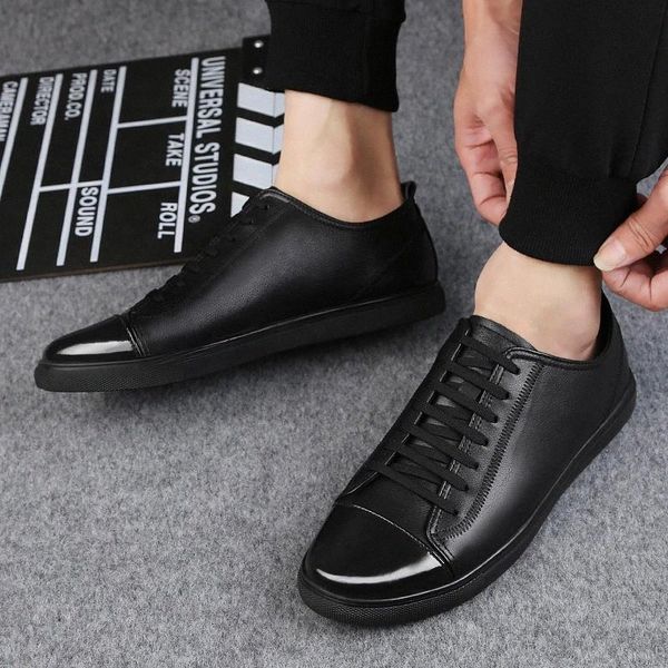 

men shoes casual sneakers male fashion skateboard shoes genuine leasther soft flats black lace up men outdoor walking o4 #ha35
