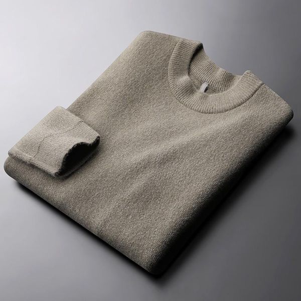 

minglu solid color male sweaters luxury round collar thicken keep warm mens sweaters fashion slim fit autumn winter man, White;black