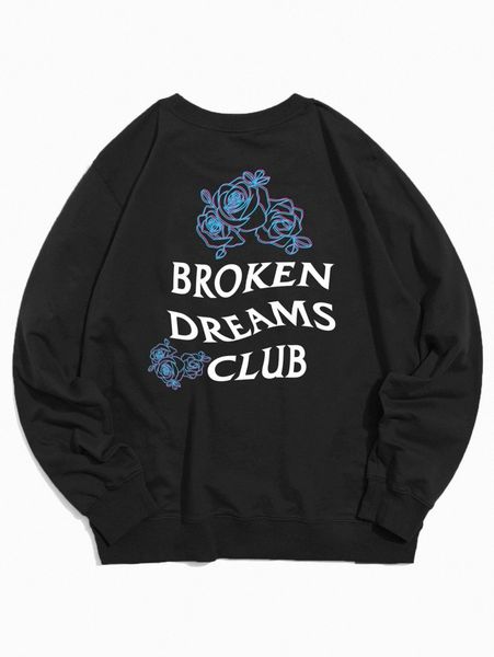 

romwe guys floral letter graphic sweatshirt 95hx#, Black