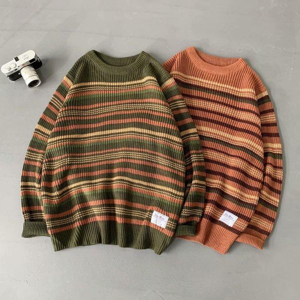 

new 2021 fashion korean striped men sweaters casual winter sweater men hip hop knit pullover big sizes mens sweater top, White;black