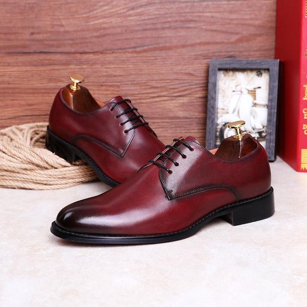 

dress shoes business elegant gentleman's lace up simple leather british style layer wedding, Black