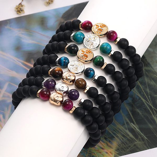 

мода buddha head браслет жизнь смазливая дерева матовый черный камень бисер браслет гематит браслеты для женщин, Black