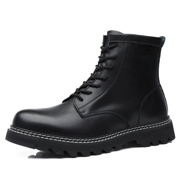 

genuine outdoor leather boots boot platform with shoelaces on ankle mg98, Black