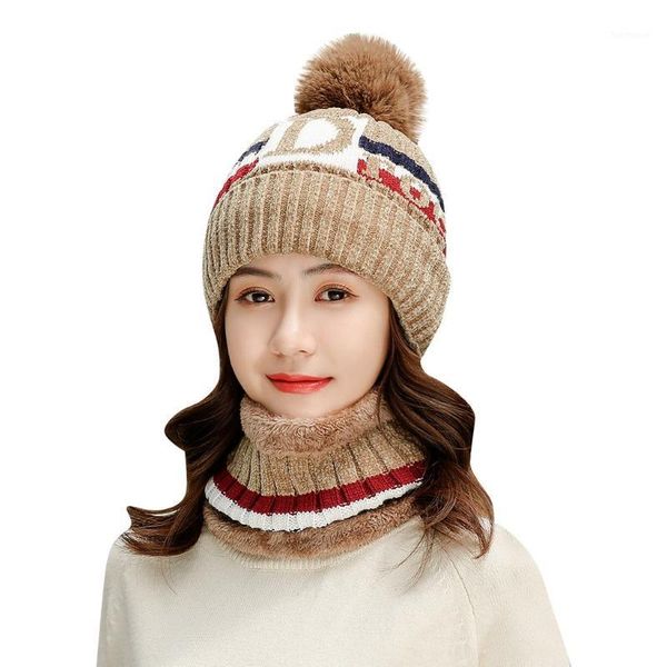 

2020 winter knitted wool hat scarf gloves set warm three sets women men plus velvet thickening women ball caps scarf girls1, Blue;gray