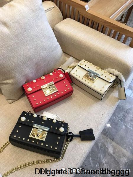 

оптовая натуральная кожа дизайнерские сумки tote девушки женщины сумки на плечо жемчужные цепи заклепки мода досуг маленькая вечеринка беспл