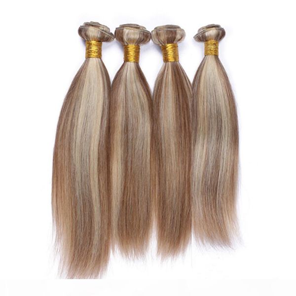 

malaysian piano color human hair extensions 4pcs #8 613 light brown highligh mixed with blonde piano color human hair weave bundles, Black
