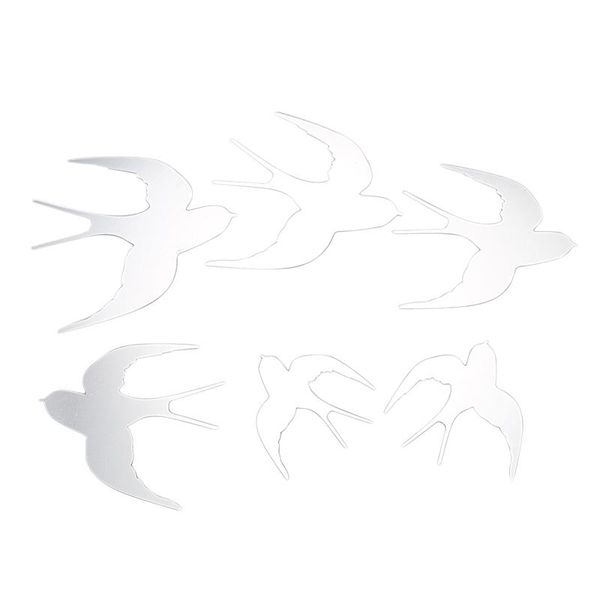 

promotion 6-pcs 3d swallows mirror effect wall stickers fashion design art decals home decoration silver