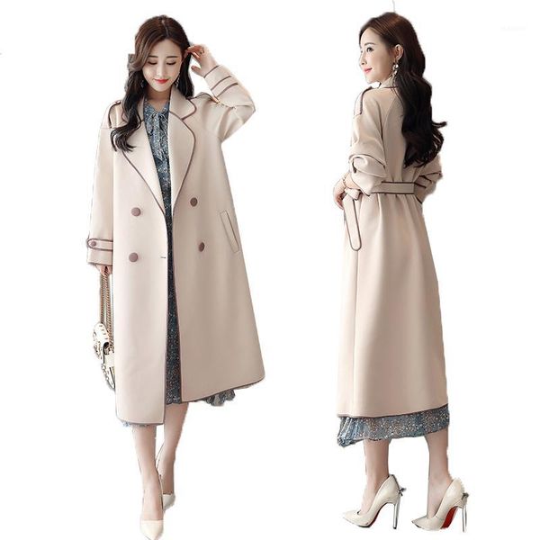 

2018 autumn and winter new elegant windbreaker female long section korean temperament casual wind strap slim thin women's jacket1, Tan;black