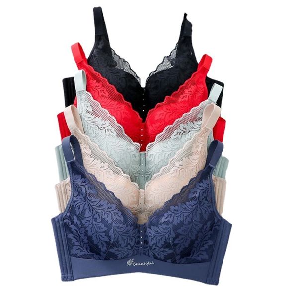 

lace ee no steel ring graphene small chest medium thick bra gathered together with secondary breast adjustable underwear women's thin, Red;black