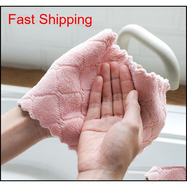 

100pcs double-sided coral fleece absorbent dish cloth washing pot non-stick oil hand towel thickening wipe tablecloth qylkyv bde_luck