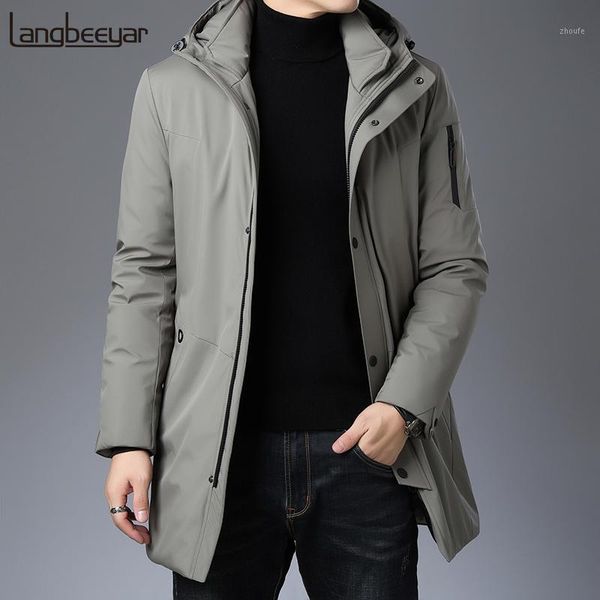 

grade 2019 new winter fashion brand down jacket men's hooded streetwear feather coat long duck down warm mens clothing1, Black