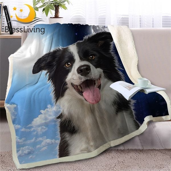 Blessliving Pet Dog Sherpa cobertor na cama 3d border collie lance cobertor animal colecionado dia e noite céu cenário sofá capa 201222