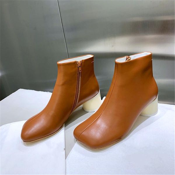

winter ladies hetian jade round-toe high-heeled boots square toe high-heeled boots fashion short, Black