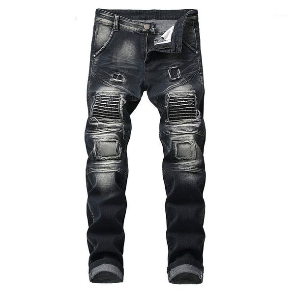 

men denim jeans ripped classic jeans new fashion retro slim men designer pants clothing plus size trousers1, Blue