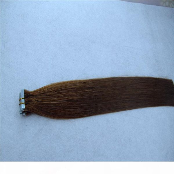 

medium brown color brazilian tape in human hair extensions straight 40pcs lot 100g 100% remy hair skin weft 8-34 inchs, Black
