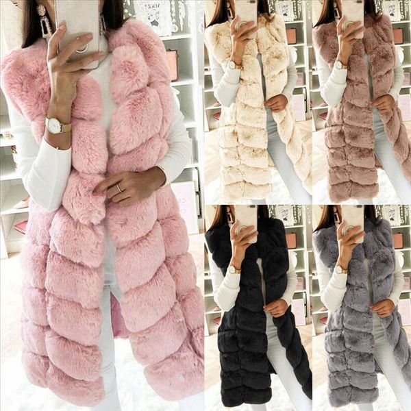 

fashion winter coat women faux fur gilet vest sleeveless waistcoat body warmer jacket coat outwear chaquetas mujer 2021 fashion, Black