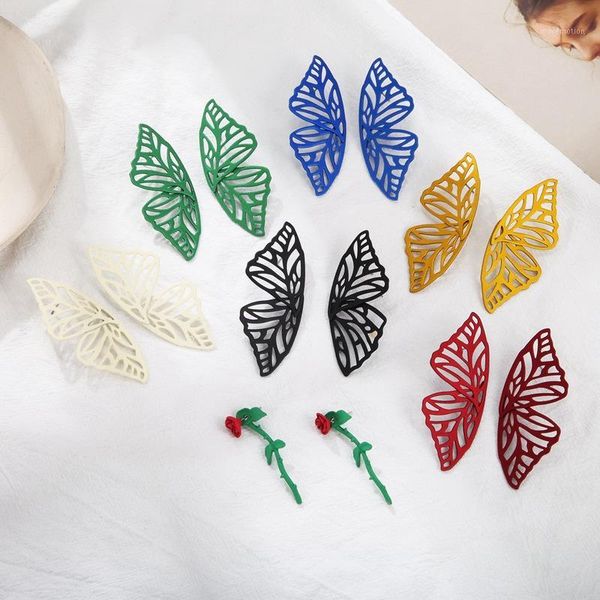 

match-right 2020 new hollow big butterfly stud earring for women metal angel wing pendant earrings statement jewelry sp10101, Silver