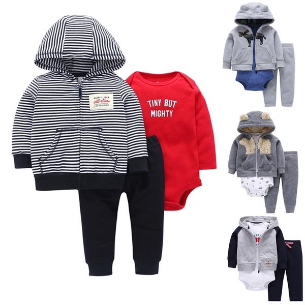 

clothing sets carter toddler boy 3 pcs set (animal hooded coat+long sleeve bodysuit+long pants) 6 to 24 months baby, White