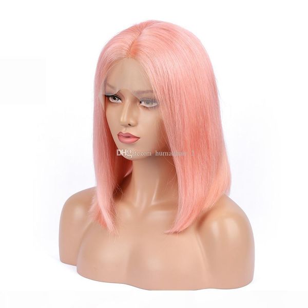 

gold rose pink long silky straight human hair lace front wig natural hairline virgin human hair full lace wig for white women, Black;brown