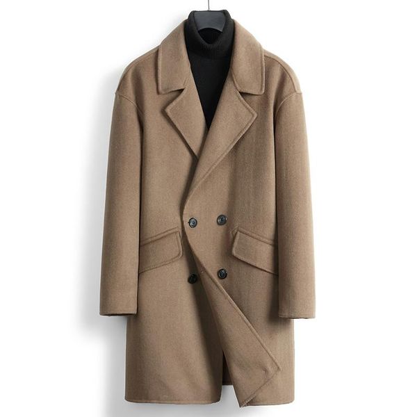 

men wool coat long woolen blend coat 2020 winter jacket 8835 camel men mens clothing long overcoat, Black