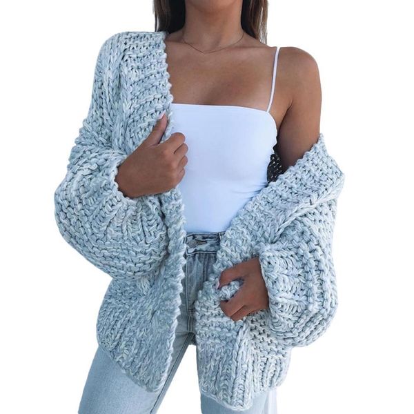 

winter fashion women thick sweater cardigan warm solid color open front coat polyester spandex warm open front all match sweater, White;black