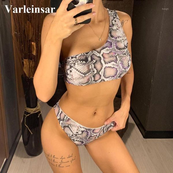 

2020 snake printed one shoulder bikini women swimwear female swimsuit two-pieces bikini set brazilian bather bathing suit v16181, White;black