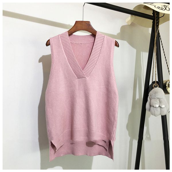 

knitwear sweater vest women sleeveless v-neck soild autumn and winter new korean loose wild casual pink knitted women's jumper, Black;white