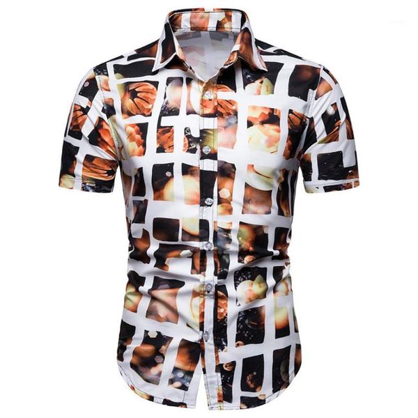 

2019 mens shirt new fashion summer casual men's new style summer bohe floral short sleeve basic shirt plus size 40@1, White;black