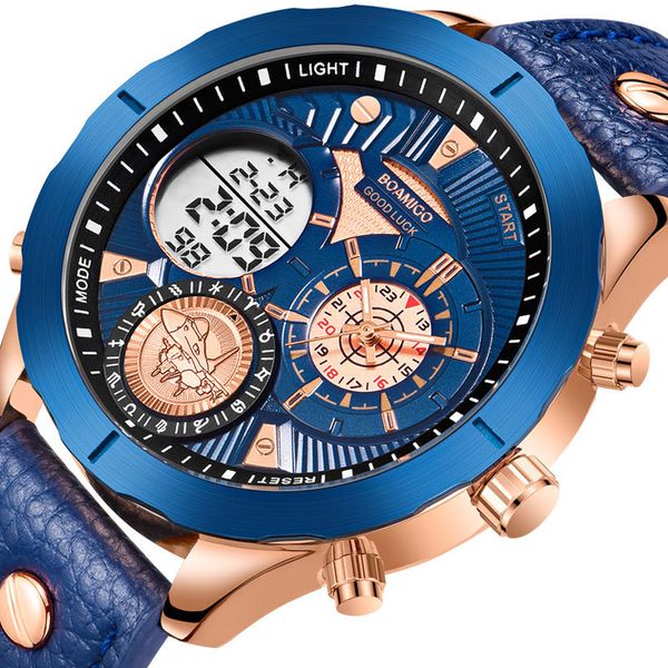 

reloj hombre boamigo 2020 military fashion men watches brand luxury big sports digital analog leather quartz watch for men lj201126, Slivery;brown