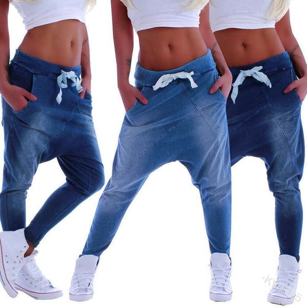 

2020 new women's fashion elastic casual jeans loose small leg pants, Blue