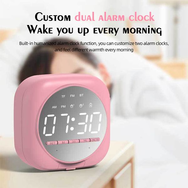 

accezz portable wireless speaker bluetooth column 3d stereo surround loudspeaker led display mirror support alarm clock tf card