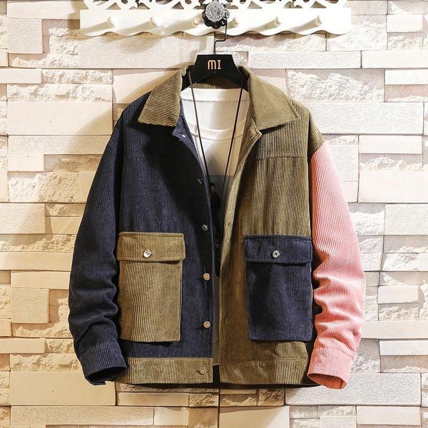 

corduroy jacket men's fashion hit cotton casual jackets mens streetwear wild loose hip hop bomber jacket men outwear m-5xl1, Black;brown