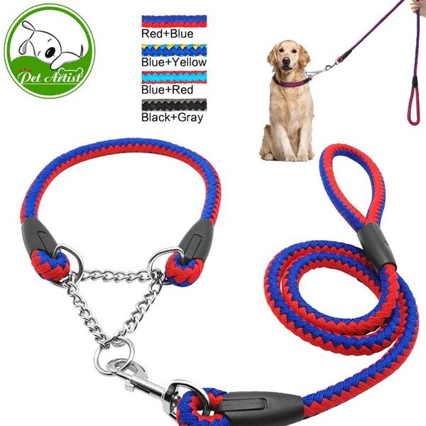 

2016 martingale braided large dog collar with leash pet traction rope collar set for big dog agility obedience behavior wmtaog