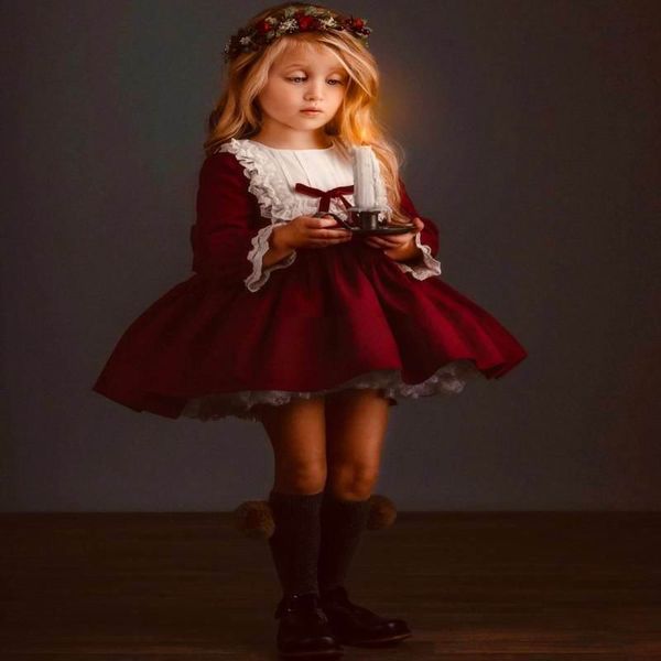 

spanish style baby girls party dresses kids dresses for girls burgundy long sleeve princess girls dresses baby clothes e20118, Red;yellow