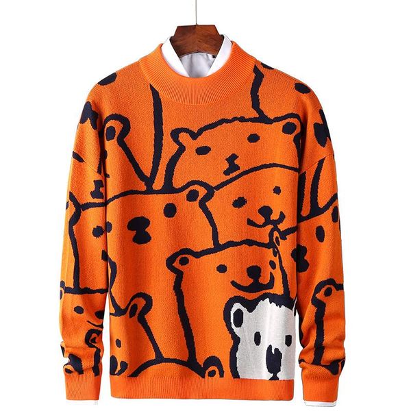 

cartoon o-neck cotton sweaters men long sleeve autumn winter knitted slim sweaters fashion men's pullovers casual cute wool coat, White;black