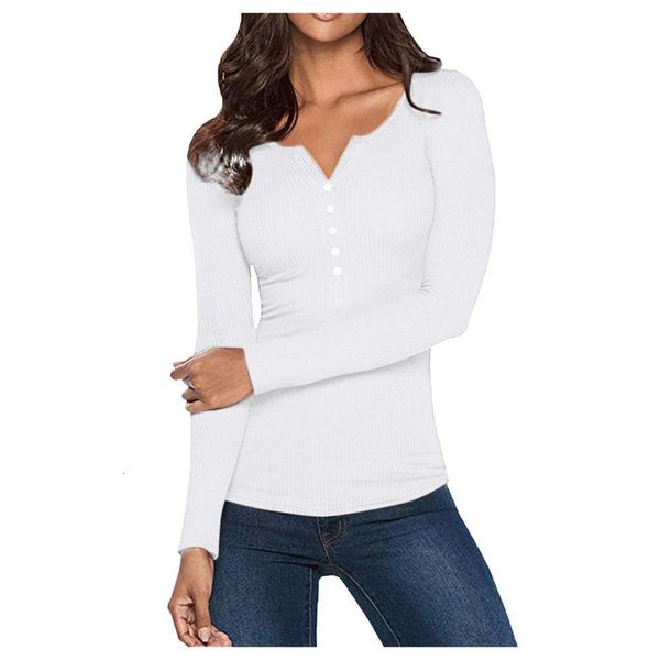 

women t shirts womens v neck henley shirts long sleeve solid button down basic ladies tees casual slim women t-shirts, White