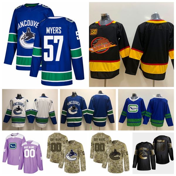 

2021 customize #57 tyler myers vancouver canucks jerseys golden edition camo veterans day fights cancer custom stitched hockey jerseys, Black;red