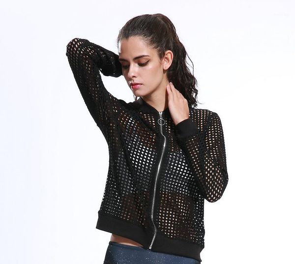 

autumn and winter 2019 new fitness long sleeve jacket woman hollow-out lady suit running leisure jacket1, Black;brown