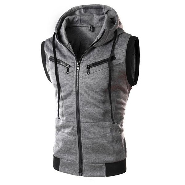 

men's jackets quality club black zipper hooded sleeveless hoodies solid fitness sweatshirts slim hoody tracksuit clothing walker hoodie, Black;brown