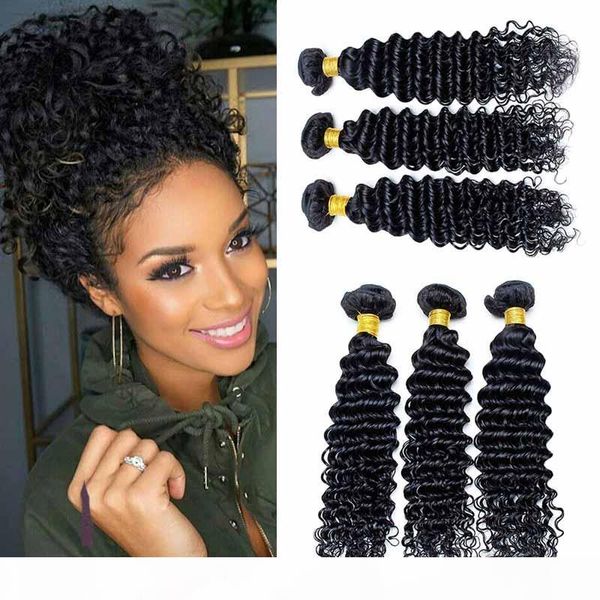 

deep wave brazilian human hair weaves 100% unprocessed human hair extensions brazilian virgin hair 3 bundles wholesale price, Black