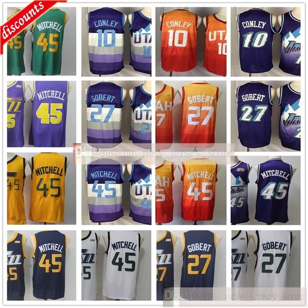 

2020 purple basketball donovan 45 mitchell jerseys rudy 27 gobert mike 10 conley retro jersey for blue white yellow, Black;red