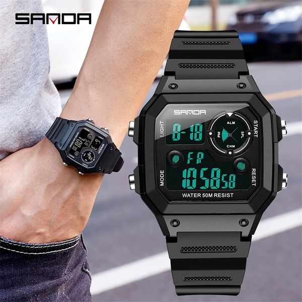 

sanda brand men sports watches fashion chronos countdown men's waterproof led digital watch man military clock relogio masculino 201209, Slivery;brown